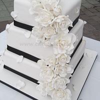 White roses wedding cake.