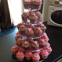 Hot and pale pink 18th birthday cupcake tower