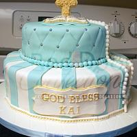 Blue, White, and Gold Baptism Cake - cake by Alicea - CakesDecor