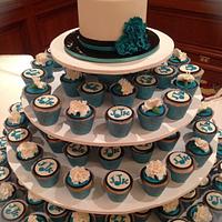 Carnation and monogram  wedding cupcakes