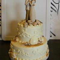 Beach Wedding Cake with Willow Tree cake topper