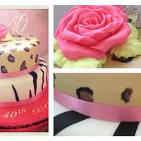 Pink 40th Animal Print Cake