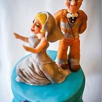 Wedding/Groom's Cake with 3-D Figurine Topper made with Modeling Chocolate