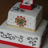 Red and gold engagement cake