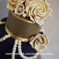 Gold and blue wedding cake