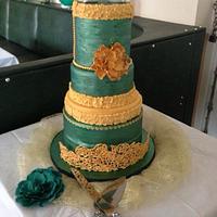 golden peony wedding cake