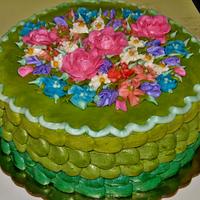 Ombre cake with buttercream flowers