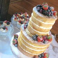 Neat Piped Edge Naked Wedding Cake & Cupcakes
