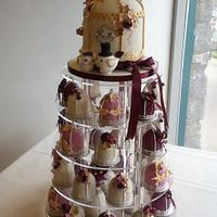 Birdcage wedding cake with mini birdcage cakes