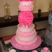 Pink rose christening cake 