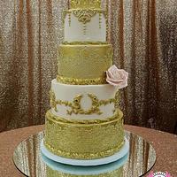 Gold and Blush Quinceanera Cake