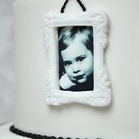 Monochrome photo frame 30th birthday cake