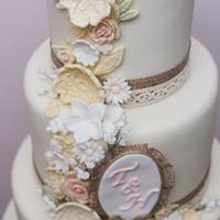 Burlap and lace with flower cascade