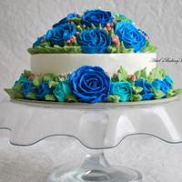 Blue themed fresh cream cake