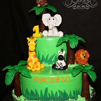Jungle themed 1st birthday cake