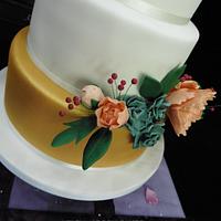Peony and Succulent Wedding Cake