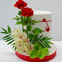 Red Roses and Orchid cake