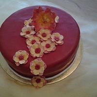 red and yelow flower birthday cake