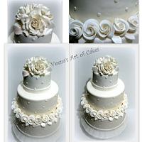 Handmade Roses white wedding cake
