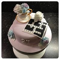 Teacup & Crossword Cake
