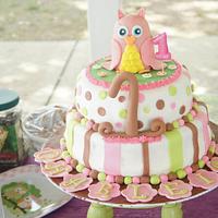 Owl First Birthday Cake and smash cake