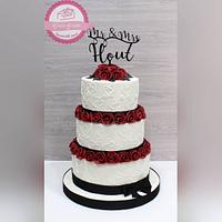 Deep red rose wedding cake