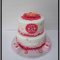 Pink and White Baby Shower Cake