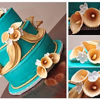 Wedding cake with calla lillies