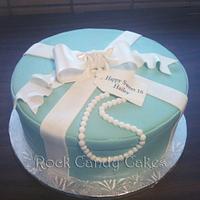 Blue Present Cake with Pearls