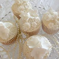Ivory & white lace cupcakes