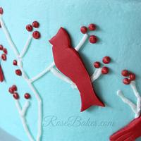 Turquoise & Red Birds Cake