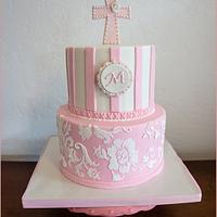 Pink and White Baptism Cake
