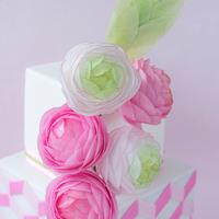 Spring cake with wafer paper ranunculus