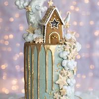 Gingerbread House Drip Cake with Meringue Moon by Veronica Arthur 