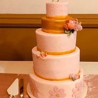 Pink and Gold Stenciled Cake