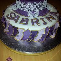 Ruffle Lace Purple Gold Cake
