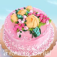 Birthday whippingcream flower cake