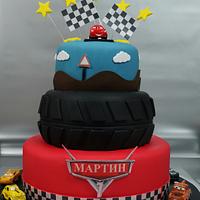 Cake with rubber and cars