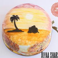 Freehand romantic painting cake