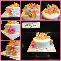 Flower, Butterfly & Hearts Birthday Cake. 