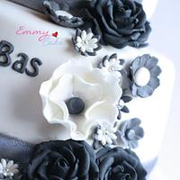 white, black and silver wedding cake