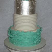 Teal Ruffle and Silver leaf