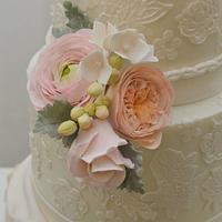 Vintage Lace Cake with a Modern Bouquet