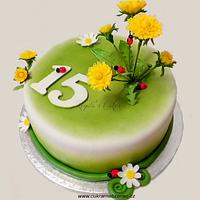 Spring cake with dandelions