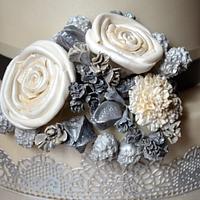 Silver and lace wedding cake