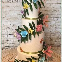 Flower garland wedding cake 