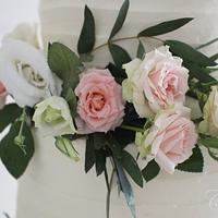 Rustic Wedding Cake with Fresh Roses