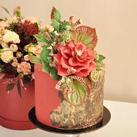 Flower cake with rose and Lotus