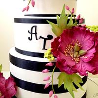 Fuschia themed Wedding Cake with Peonies sugarflower