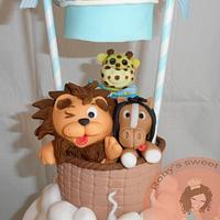 Hot air balloon animals baby cake